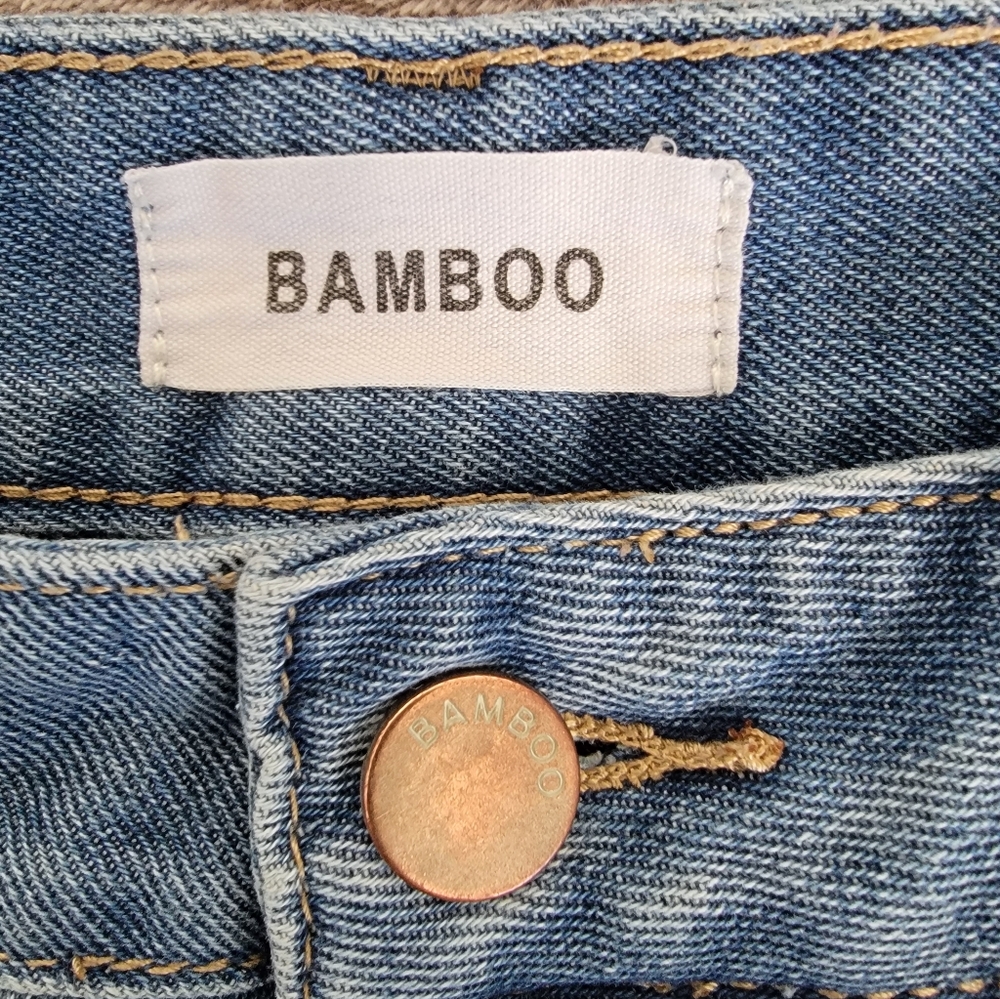 Women's BAMBOO Wide Leg Jeans SZ 3  or 26 Y2K Inspired Flare TRENDY Rolled Cuff - Picture 4 of 8